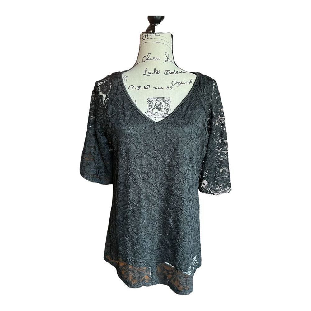 Antthony Originals Women’s Black Lace Pullover Top Lined Size Large NWT